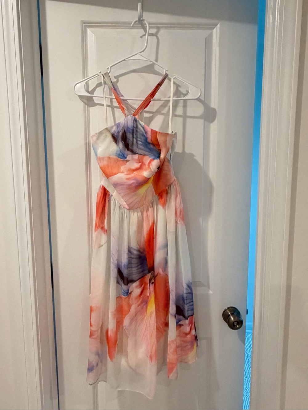 White House Black Market Watercolor Floral Halter Dress - White, Coral & Lilac